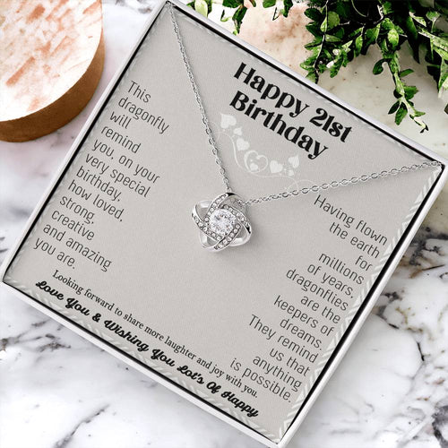 21St Birthday Dragonfly Necklace Gift Happy 21St Birthday Gifts For Her Best Friend Daughter Sister Niece Auntie Necklace Happy 21 Birthday Birthday Necklace Love Knot Necklace