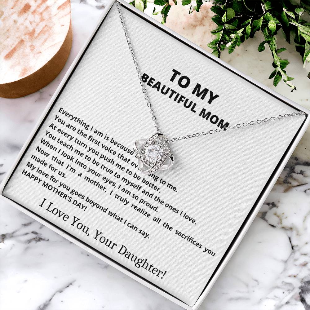 I Love You Mom Love Knot Necklace