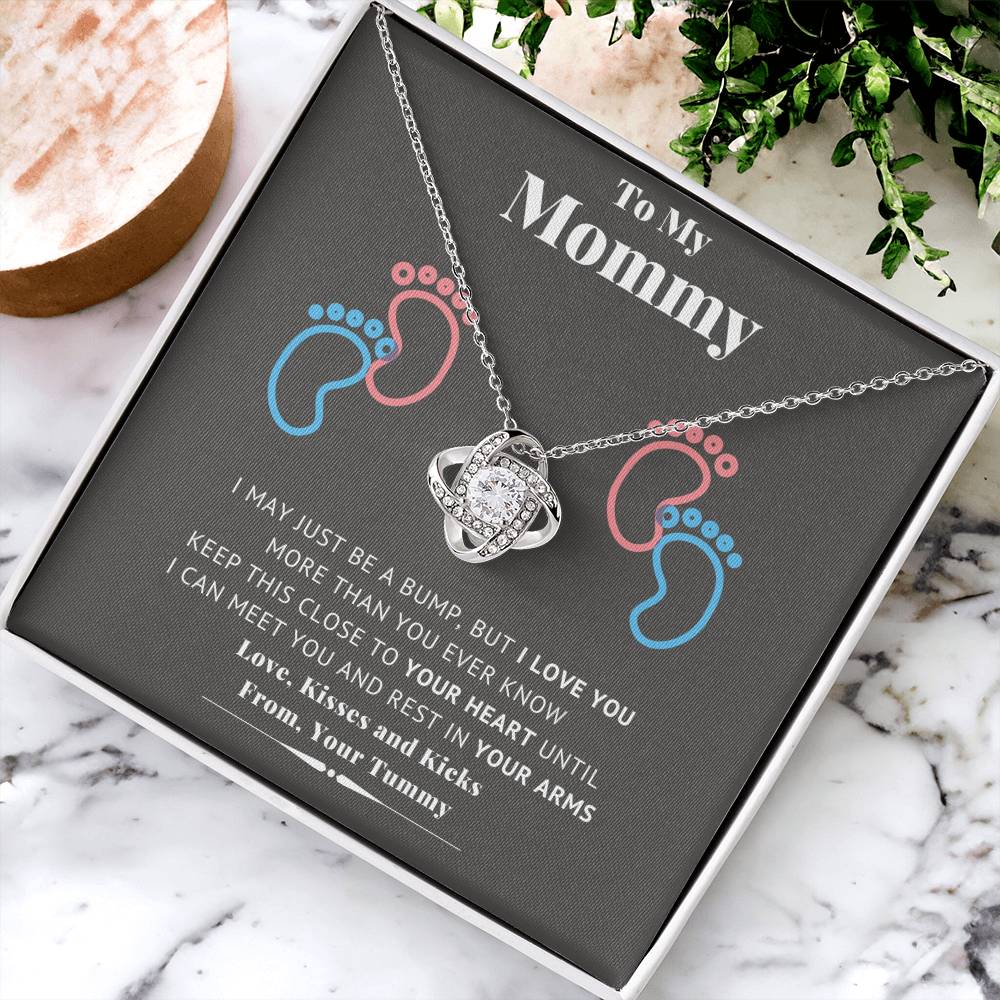 To My Mommy Baby Feet Heart First Time Mom Mom To Be Baby Shower Gift Expecting Mother Pendant Necklace Gift Set New Mom Gender Love Knot Necklace