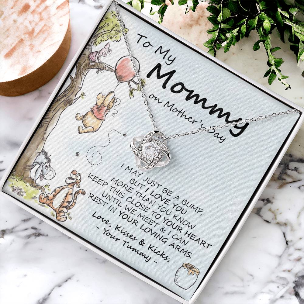 New Mommy Necklace New Mom Gift Mom To Be Winnie The Pooh Baby Shower Gift First Time Mom Pregnancy Gift Love Knot Necklace