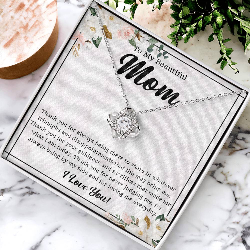 To My Beautiful Mom Necklace Gift For Mom From Daughter From Son Mother's Day Gift Thank You Mom Love Knot Necklace