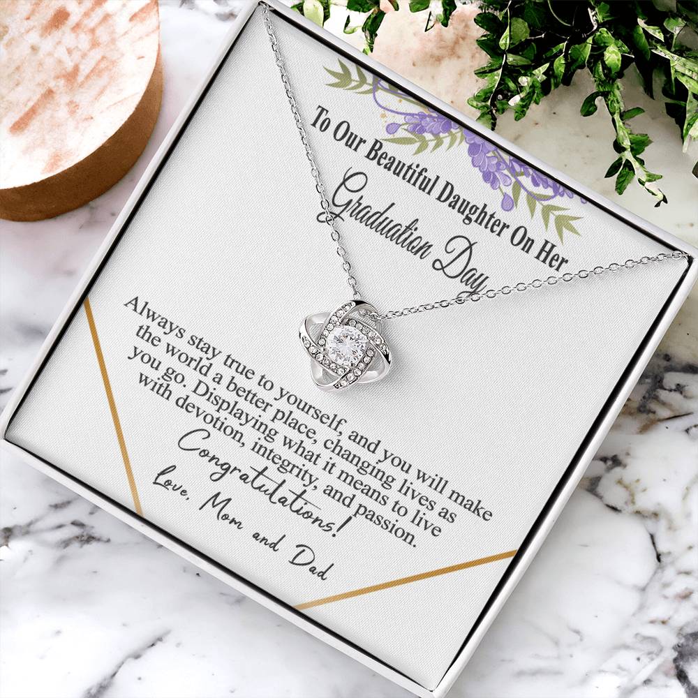 Graduation Gift Necklace For Daughter To Our Beautiful Daughter On Her Graduation Day Message Card Necklace For Daughter Gr Love Knot Necklace