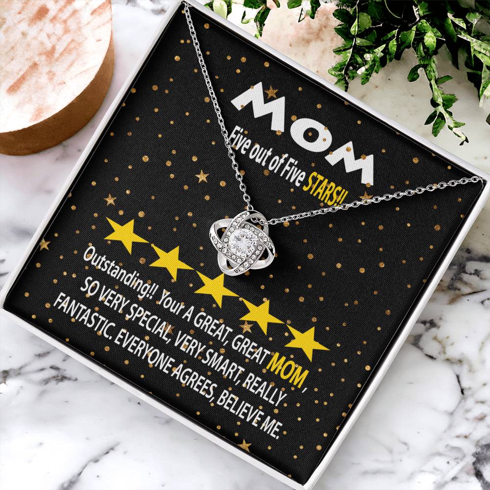 Humorous Gift For Mom Five Star Review For Mom Message Card Gift Necklace For Mom Funny Gift Necklace For Mom Birthday Mother's Day Gift Ne Love Knot Necklace