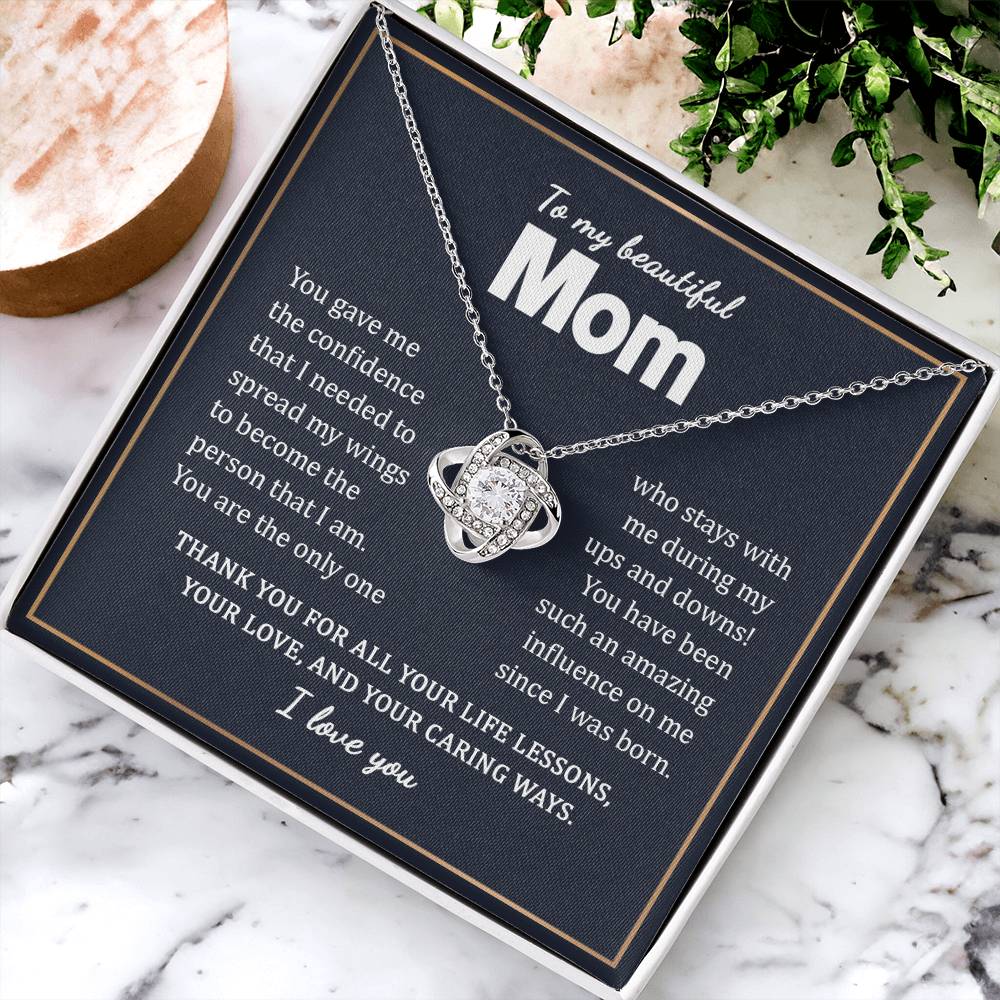 To My Beautiful Mom Necklace Gift From Daughter On Mother's Day Birthday Anniversary Love Knot Necklace