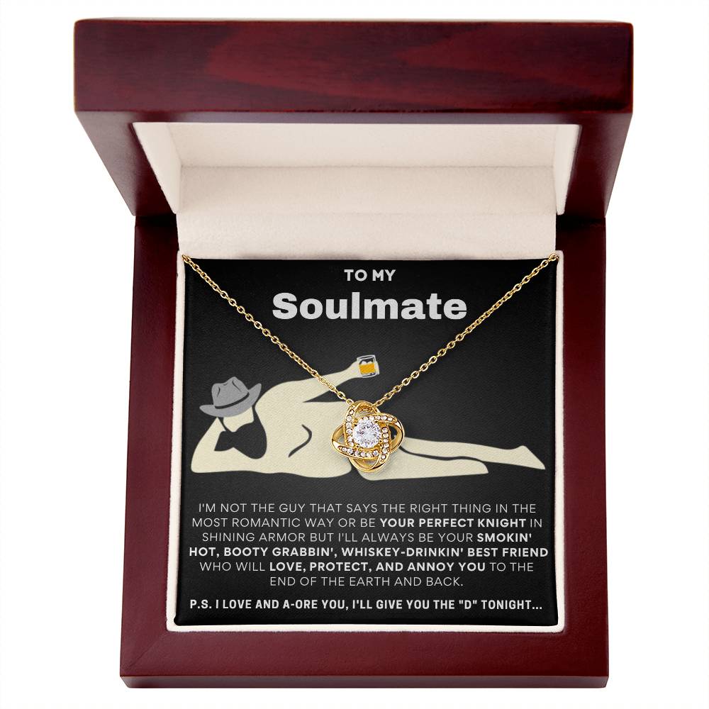 To My Soulmate I Love & Adore You... Gold Love Knot Necklace