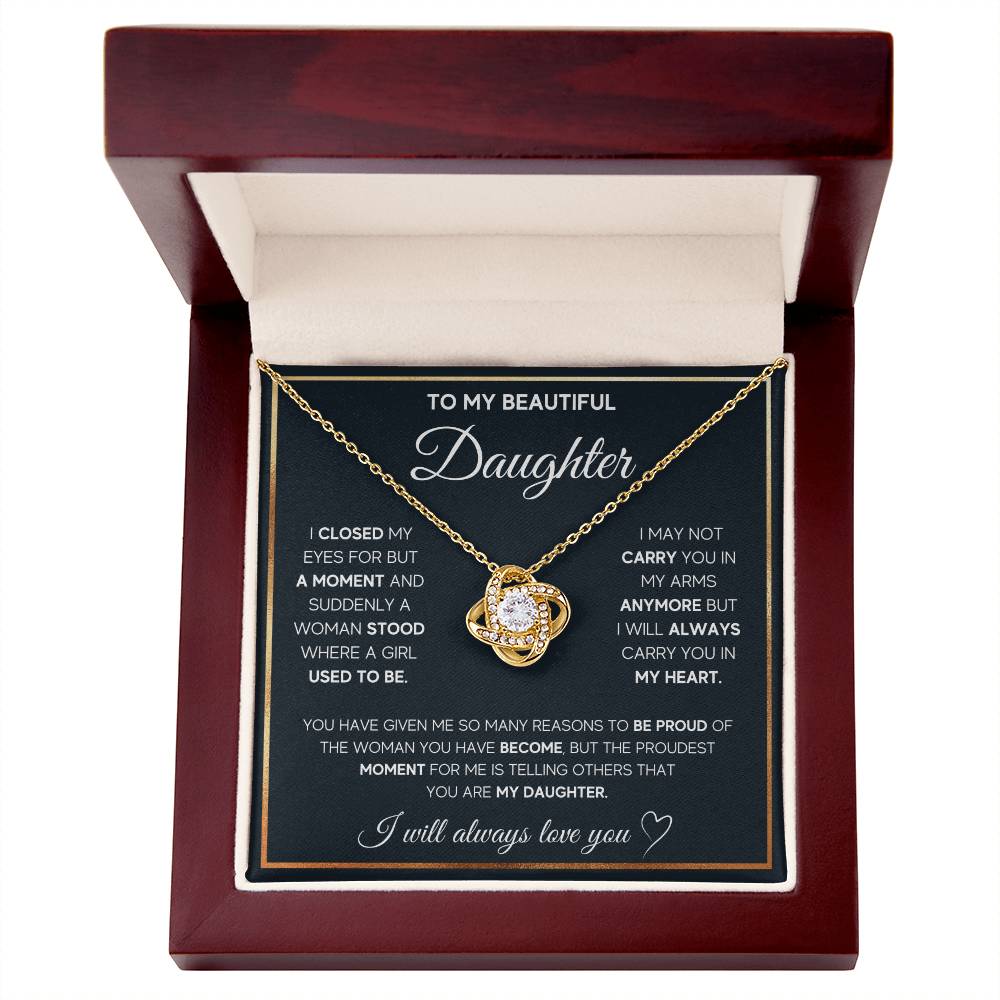 To My Daughter Proud Love Knot Necklace Gift Set Love Knot Necklace