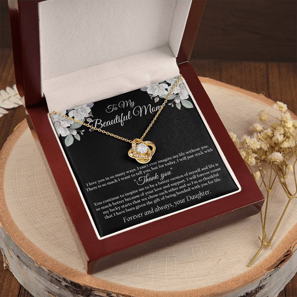 To My Beautiful Mom Necklace Thank You Mom Gift From Daughter Mother's Day Gift Mom Birthday Unique Love Knot Necklace