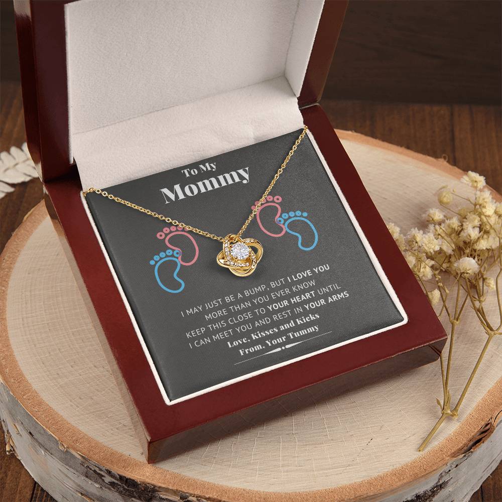 To My Mommy Baby Feet Heart First Time Mom Mom To Be Baby Shower Gift Expecting Mother Pendant Necklace Gift Set New Mom Gender Love Knot Necklace