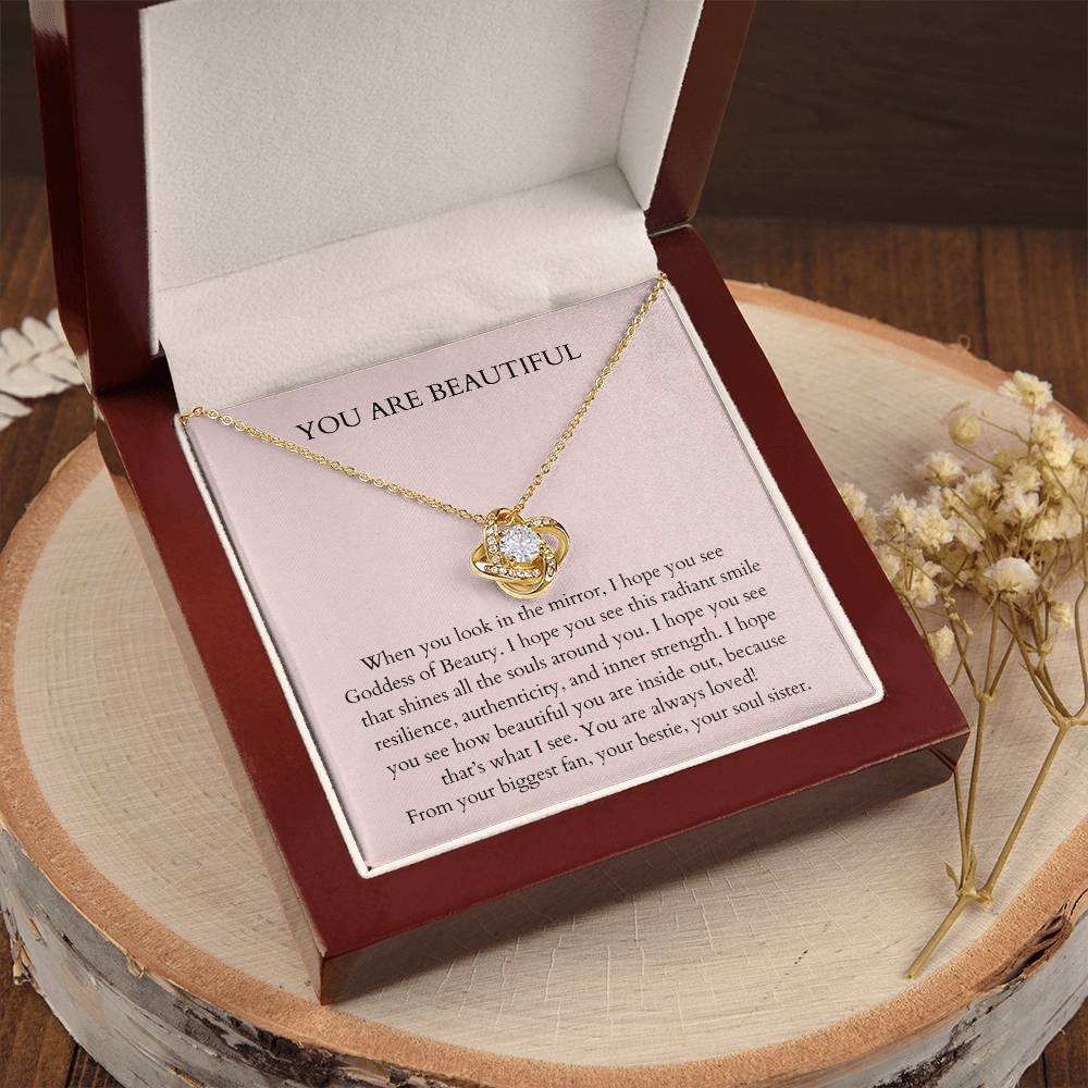 You Are Beautiful Necklace Daily Affirmation Necklace Encouragement Gift Inspirationa Love Knot Necklace
