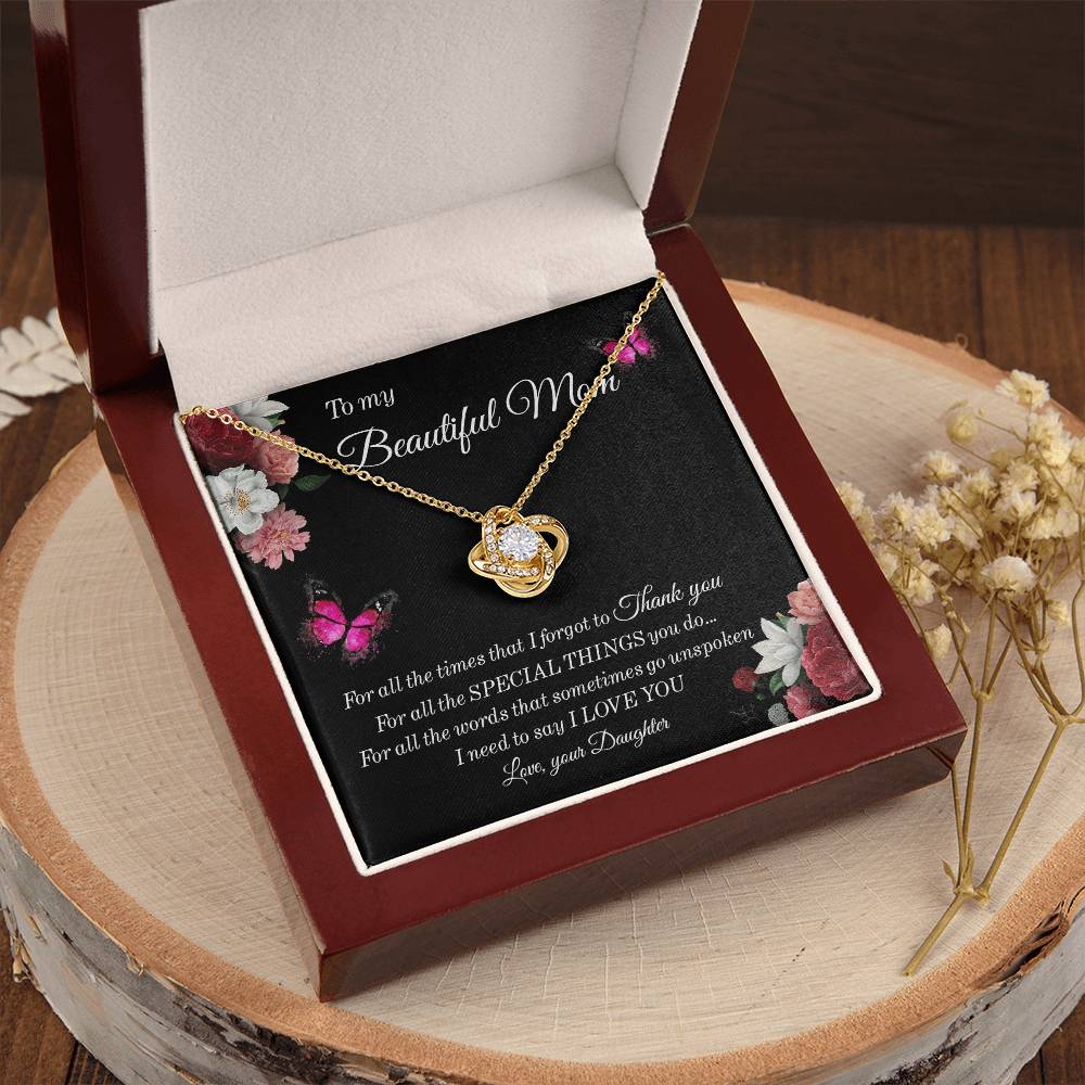 To My Beautiful Mom Necklace Sentimental Gift For Mom From Daughter Mom Birthday Gift Mother's Day Jewelry Gift Love Knot Necklace