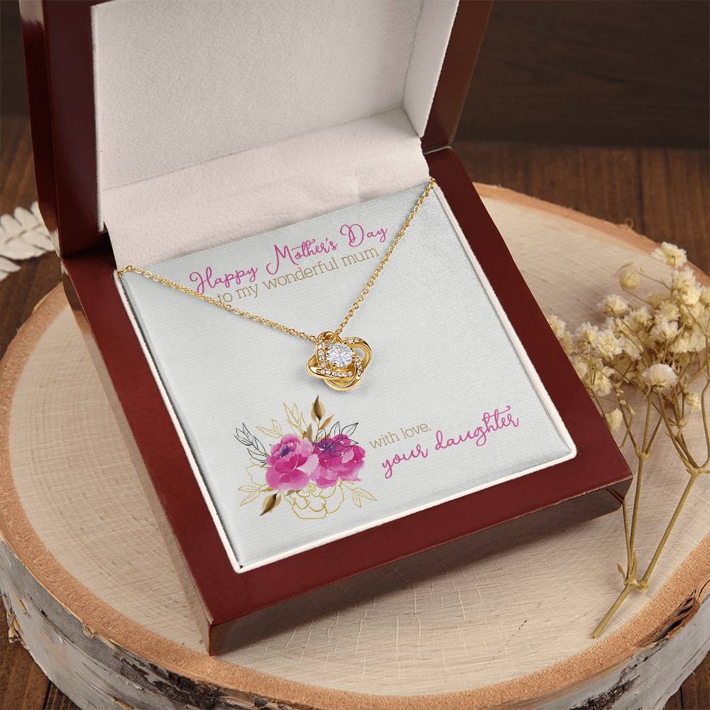 Mothers Day Gift To Mum From Daughter Love Knot Necklace White Gold Cubic Zirconia Mother's Day Gift Love Knot Necklace