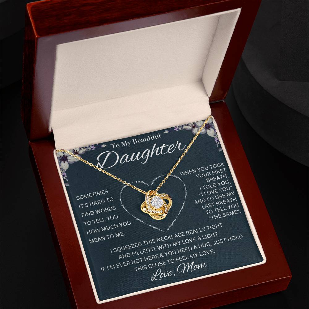 To My Daughter - I Love You, Love Mom Love Knot Necklace