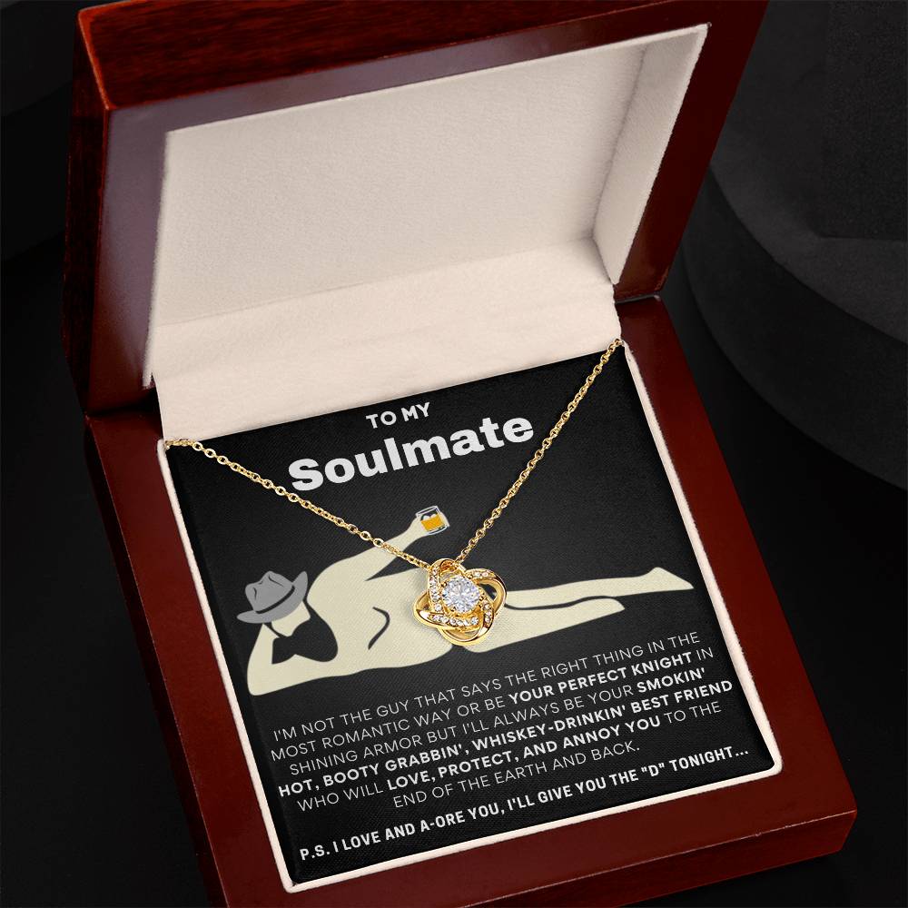 To My Soulmate I Love & Adore You... Gold Love Knot Necklace
