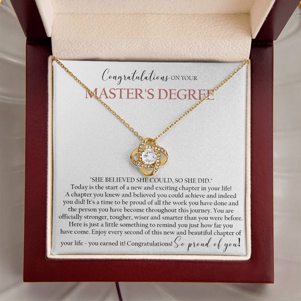 Master's Degree Graduation Gift Necklace Masters Graduation Gift Gift For Her Masters Degree Graduation Love Knot Necklace