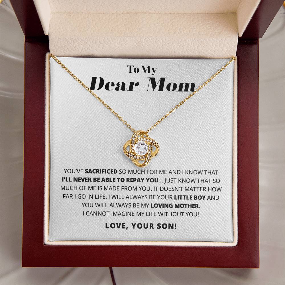 To My Dear Mom - Heart Melt Message Love Knot Necklace Love Knot Necklace