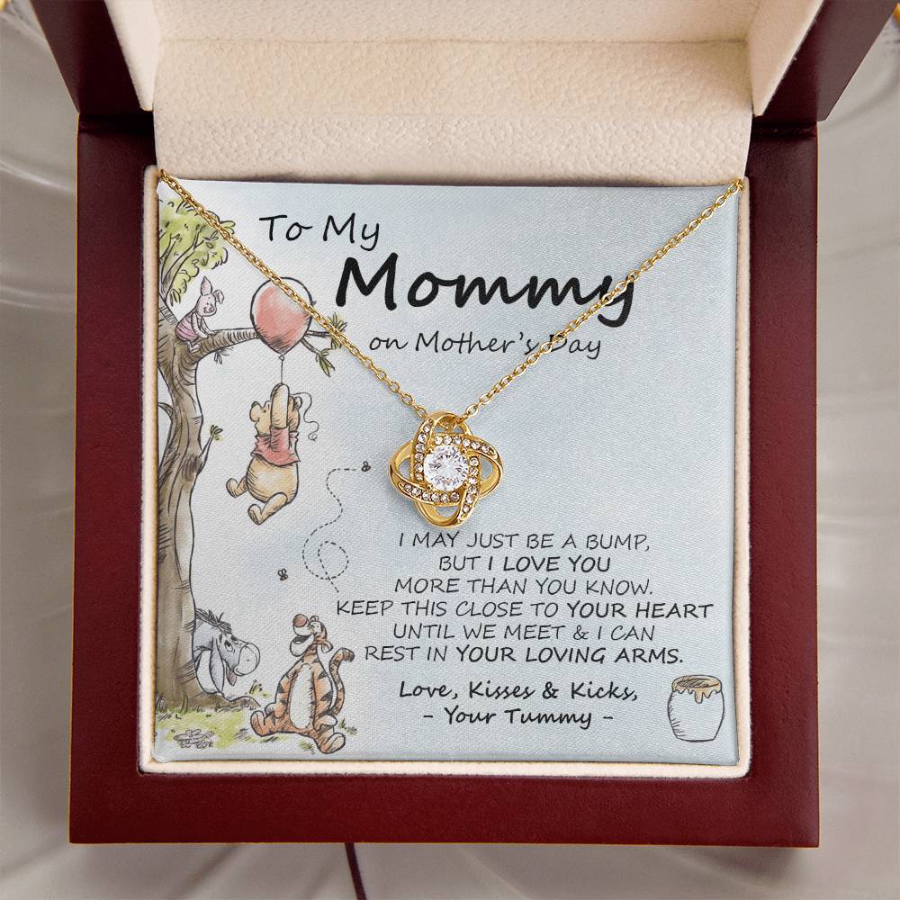 New Mommy Necklace New Mom Gift Mom To Be Winnie The Pooh Baby Shower Gift First Time Mom Pregnancy Gift Love Knot Necklace