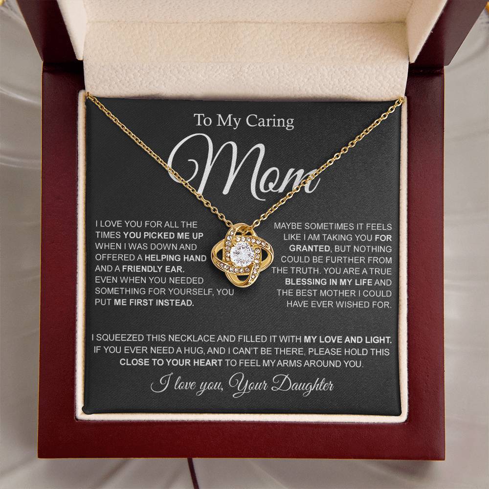 To My Caring Mom Love Knot Necklace
