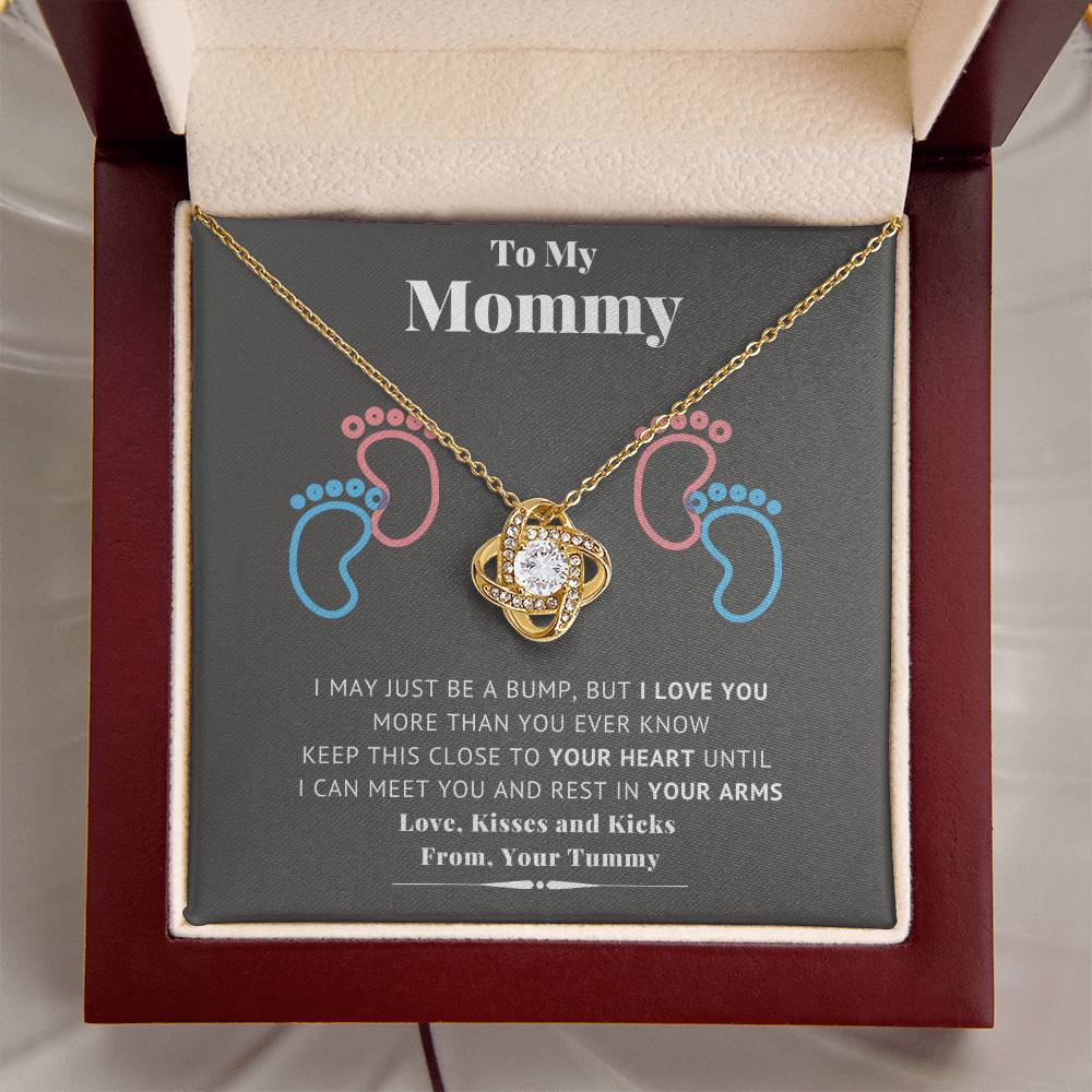 To My Mommy Baby Feet Heart First Time Mom Mom To Be Baby Shower Gift Expecting Mother Pendant Necklace Gift Set New Mom Gender Love Knot Necklace