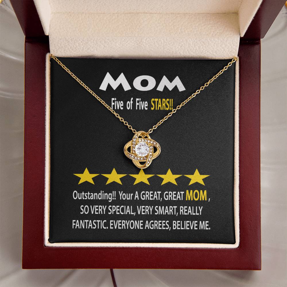 To Mom Gift Necklace With Message Card Five Star Review For Mom Mother's Day Gift Necklace Mom Birthday Gift Ne Love Knot Necklace