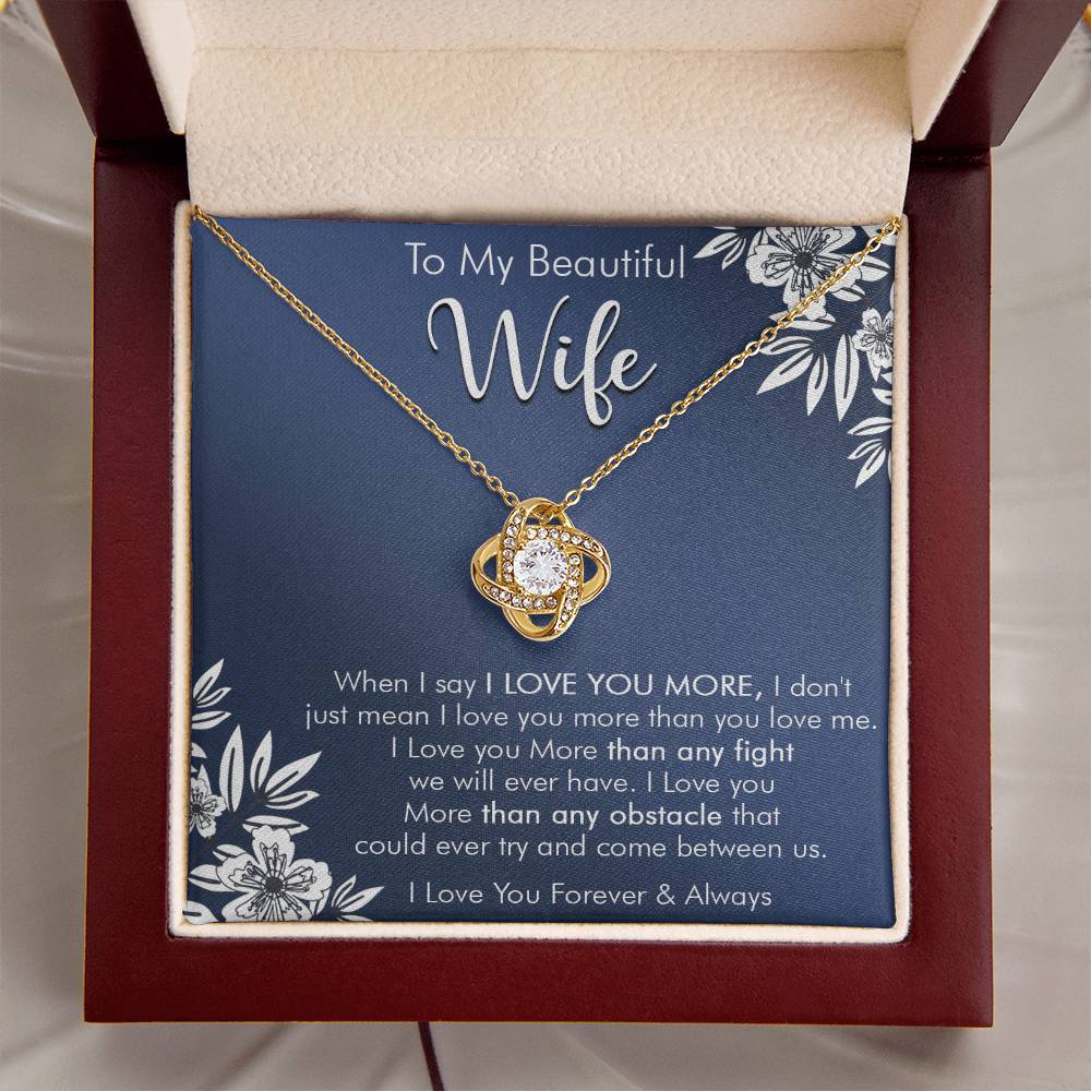 Gift For Wife Love You More Navy Flower Love Knot Necklace Love Knot Necklace