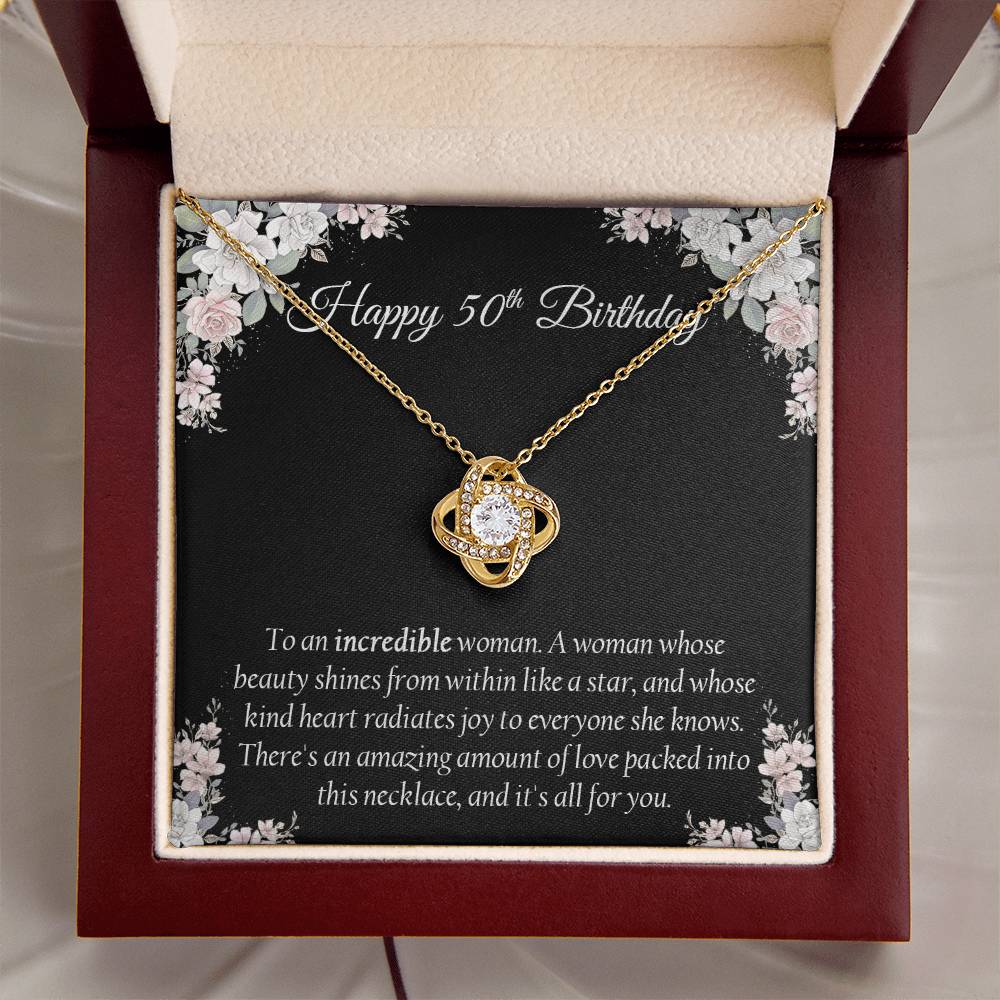 Happy 50Th Birthday Gift For Her Sentimental Gift Birthday Jewelry Necklace Gift Box With Message Card Love Knot Necklace