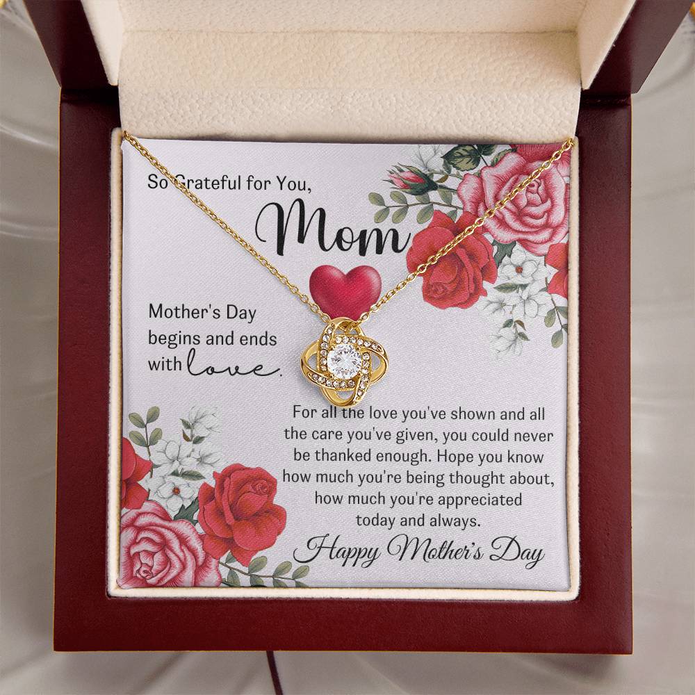 So Grateful For Your Love Mother's Day Gift For Mom Love Knot Necklace