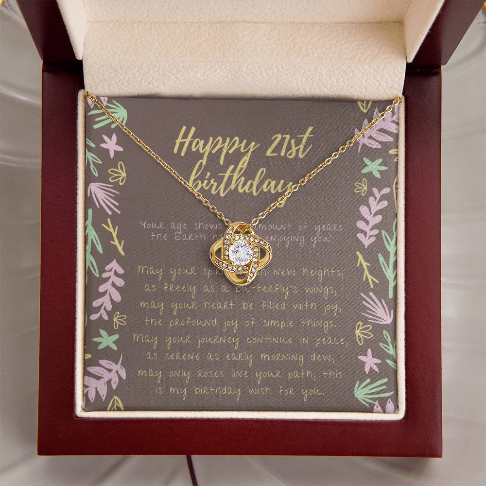 Happy 21St Birthday Necklace 21St Birthday Gift For Her 21St Birthday Gift For Women 21St Birthday Gift Necklace Happy Love Knot Necklace