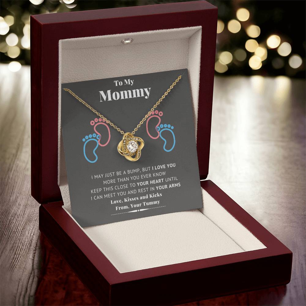 To My Mommy Baby Feet Heart First Time Mom Mom To Be Baby Shower Gift Expecting Mother Pendant Necklace Gift Set New Mom Gender Love Knot Necklace