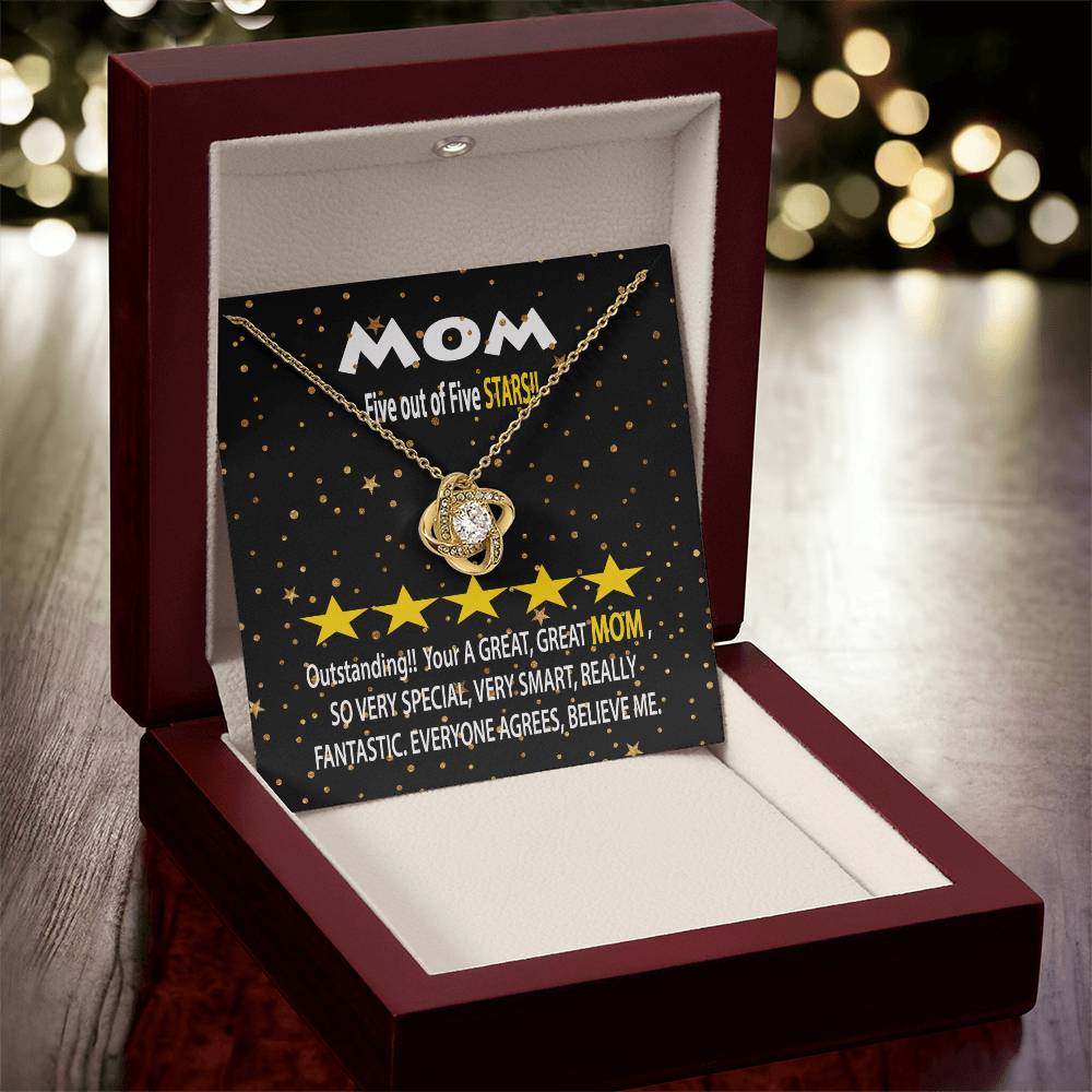 Humorous Gift For Mom Five Star Review For Mom Message Card Gift Necklace For Mom Funny Gift Necklace For Mom Birthday Mother's Day Gift Ne Love Knot Necklace