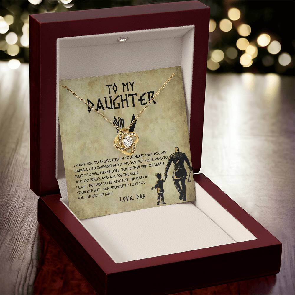 To My Daughter Jewelry With Luxury Box Daughter Birthday Gift Viking Girl Bold Brave Strong Viking Dad Chr Love Knot Necklace