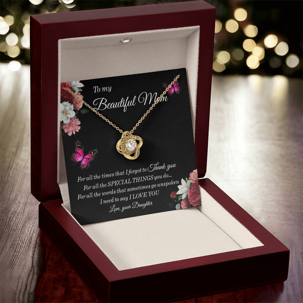 To My Beautiful Mom Necklace Sentimental Gift For Mom From Daughter Mom Birthday Gift Mother's Day Jewelry Gift Love Knot Necklace