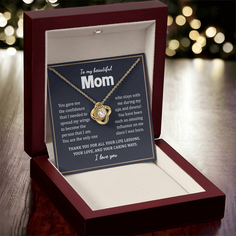To My Beautiful Mom Necklace Gift From Daughter On Mother's Day Birthday Anniversary Love Knot Necklace