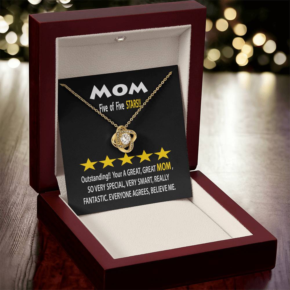 To Mom Gift Necklace With Message Card Five Star Review For Mom Mother's Day Gift Necklace Mom Birthday Gift Ne Love Knot Necklace