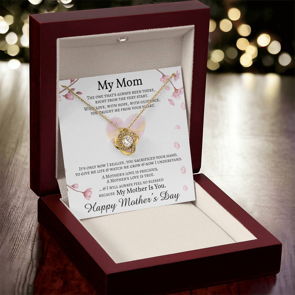 Mother's Day Message Card Necklace For Mom Love Knot Necklace For Mom Mom Gift From Daughter Mom Gift From Son Love Knot Necklace
