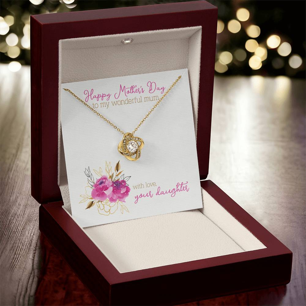 Mothers Day Gift To Mum From Daughter Love Knot Necklace White Gold Cubic Zirconia Mother's Day Gift Love Knot Necklace