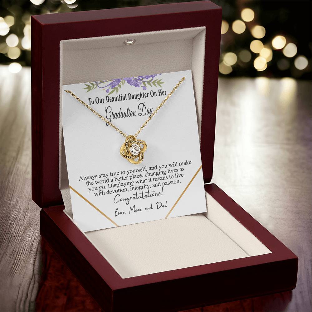 Graduation Gift Necklace For Daughter To Our Beautiful Daughter On Her Graduation Day Message Card Necklace For Daughter Gr(1) Love Knot Necklace