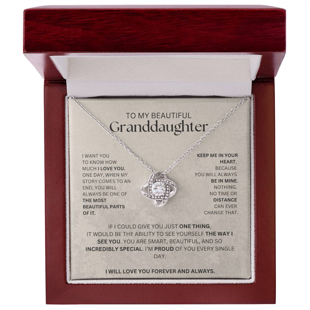 To My Beautiful Granddaughter Love Knot Necklace