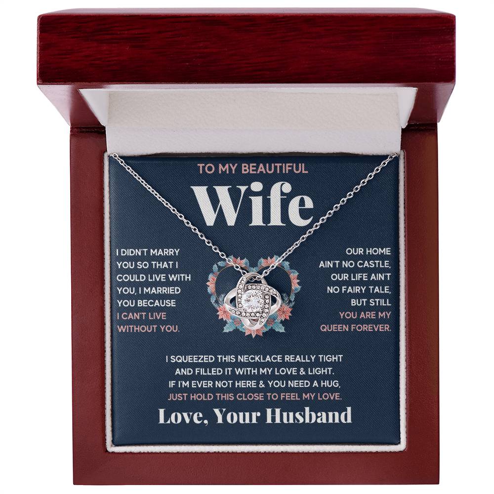 To My Beautiful Wife Squeeze Love Knot Necklace Gift Set Love Knot Necklace