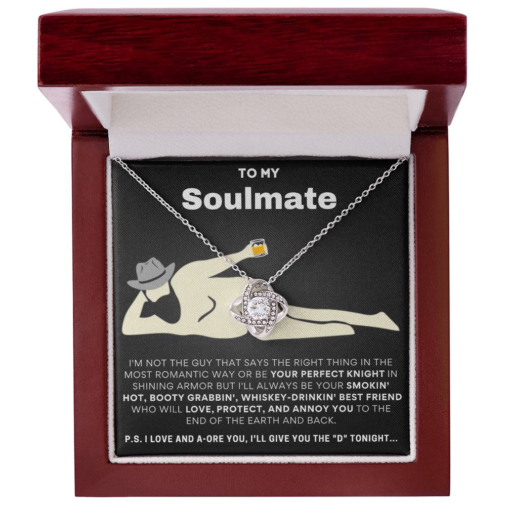 To My Soulmate I Love & Adore You... Gold Love Knot Necklace