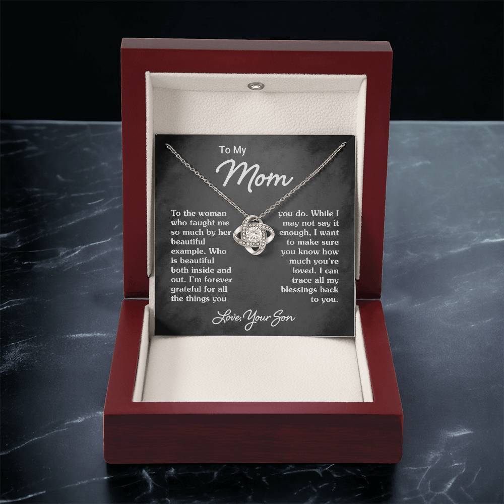 To My Mom - Heart Melt Message Love Knot Necklace 1 Love Knot Necklace