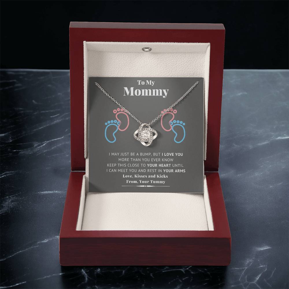 To My Mommy Baby Feet Heart First Time Mom Mom To Be Baby Shower Gift Expecting Mother Pendant Necklace Gift Set New Mom Gender Love Knot Necklace