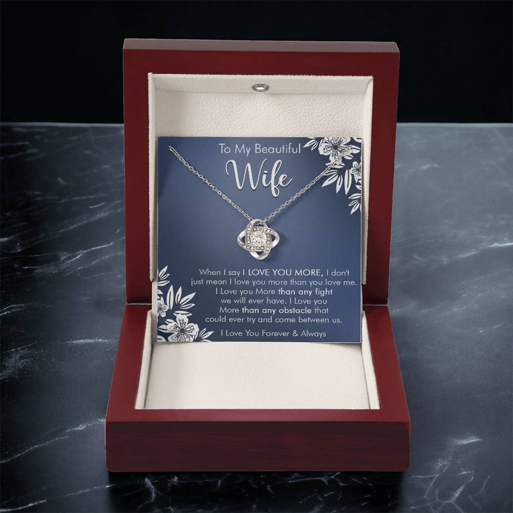 Gift For Wife Love You More Navy Flower Love Knot Necklace Love Knot Necklace