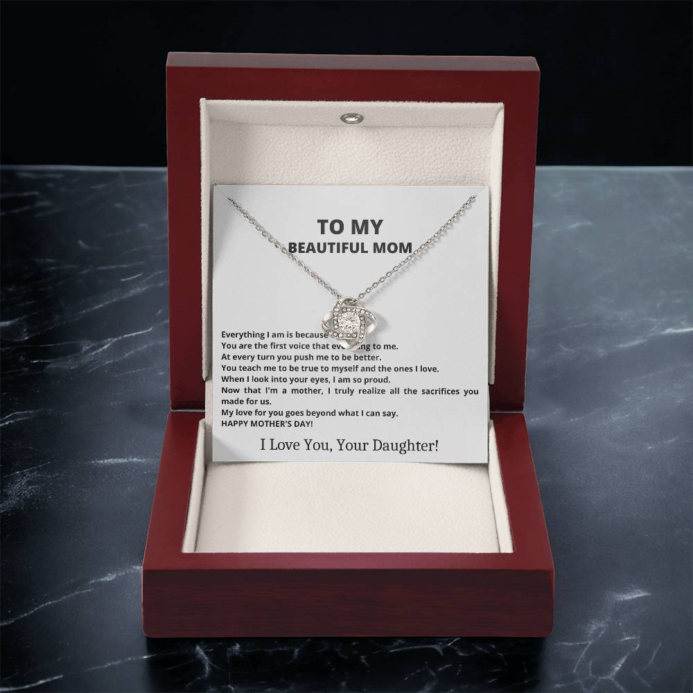 I Love You Mom Love Knot Necklace