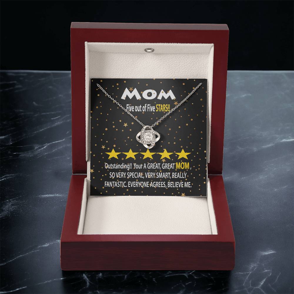 Humorous Gift For Mom Five Star Review For Mom Message Card Gift Necklace For Mom Funny Gift Necklace For Mom Birthday Mother's Day Gift Ne Love Knot Necklace