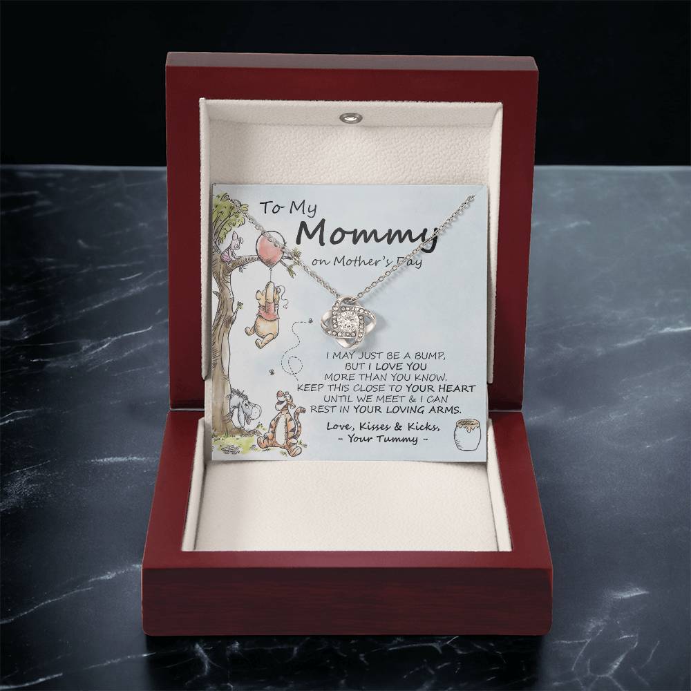 New Mommy Necklace New Mom Gift Mom To Be Winnie The Pooh Baby Shower Gift First Time Mom Pregnancy Gift Love Knot Necklace