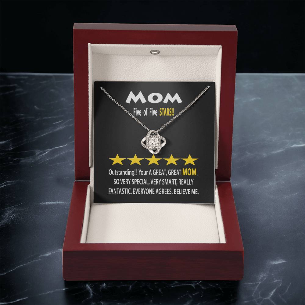 To Mom Gift Necklace With Message Card Five Star Review For Mom Mother's Day Gift Necklace Mom Birthday Gift Ne Love Knot Necklace