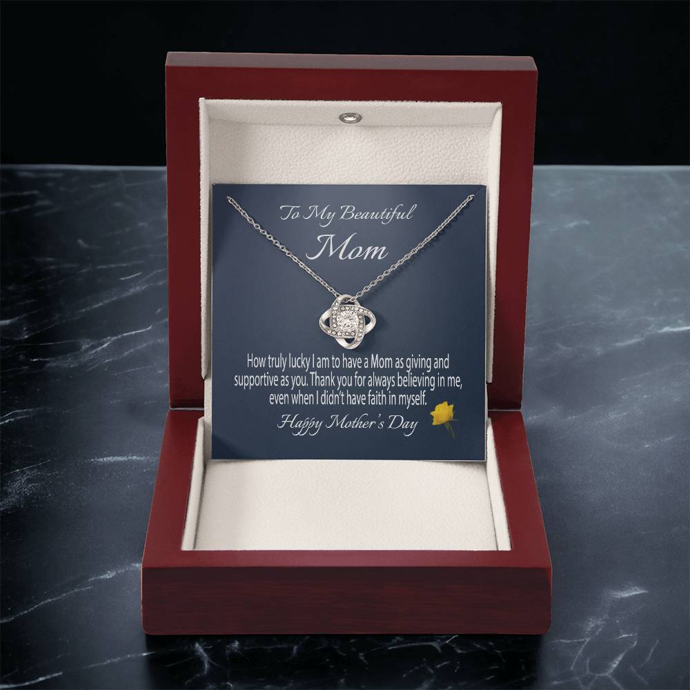 To My Beautiful Mom Gift Necklace Mother's Day Message Card Necklace For Mom To Mom From Daughter Gift To Mom From Son Gift Ne(1) Love Knot Necklace