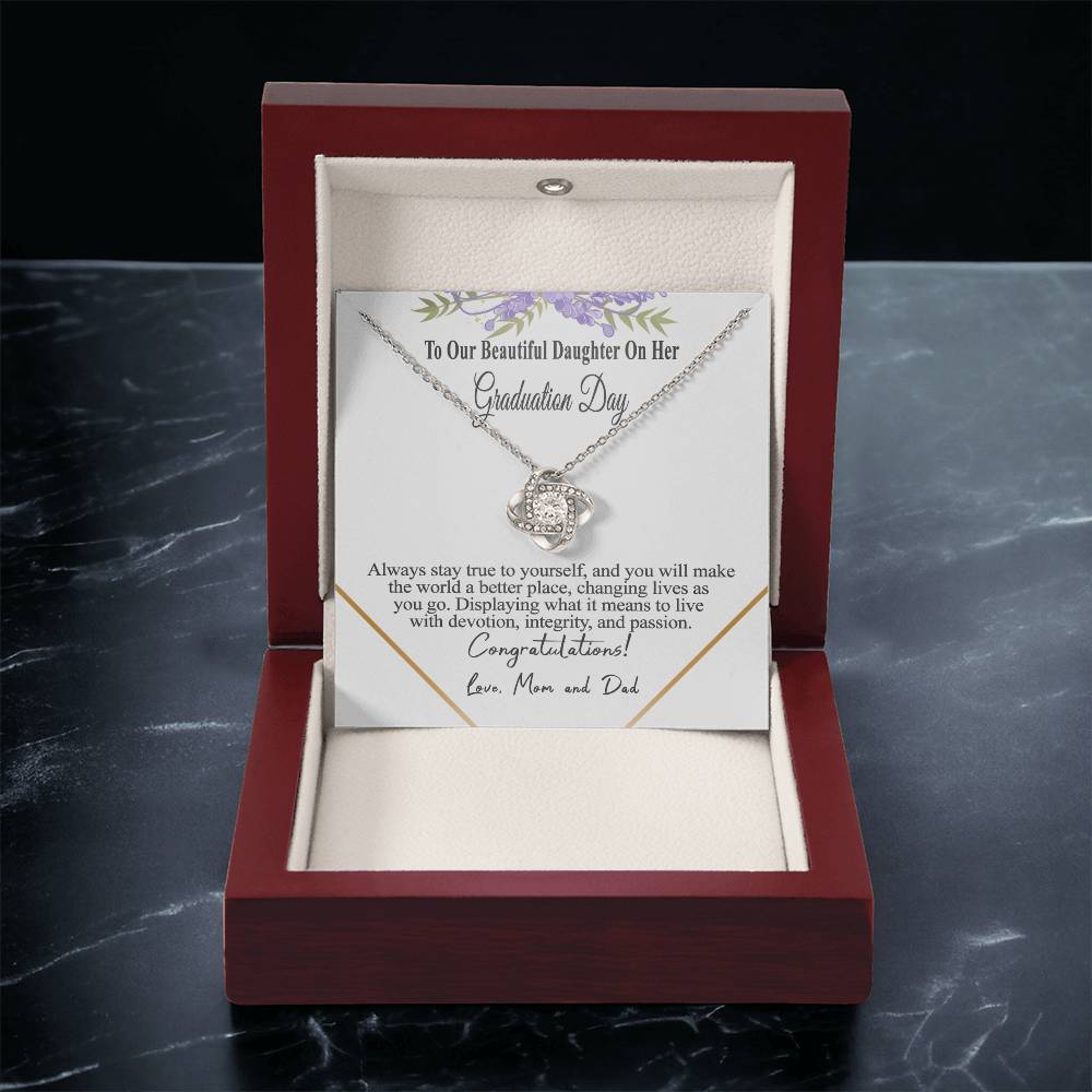 Graduation Gift Necklace For Daughter To Our Beautiful Daughter On Her Graduation Day Message Card Necklace For Daughter Gr Love Knot Necklace