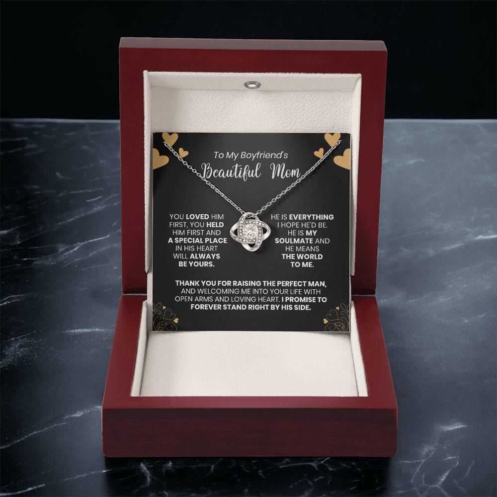 To My Boyfriend's Mom - Thank You For Raising The Perfect Man - Love Knot Necklace Love Knot Necklace