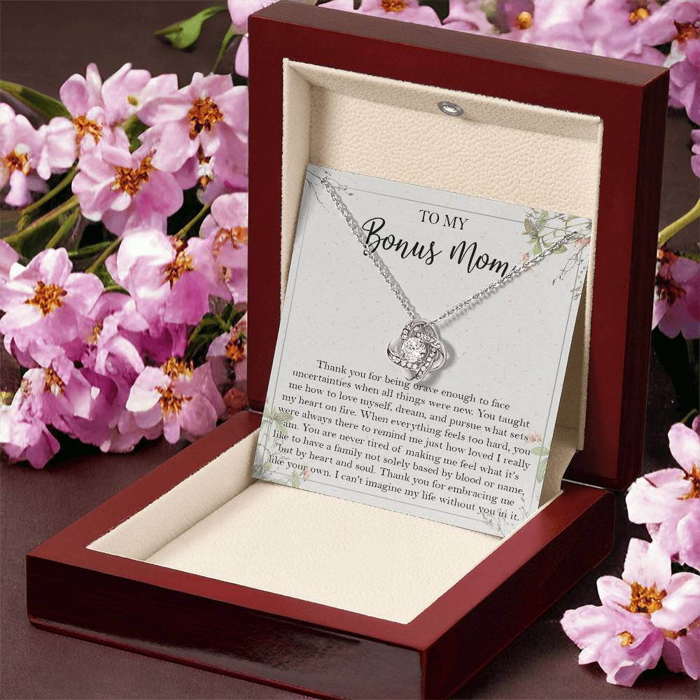 To My Bonus Mom Necklace Gift Bonus Mom Necklace Step Mom Gift For Birthday Unique Message Card From Daughter Son To S Love Knot Necklace
